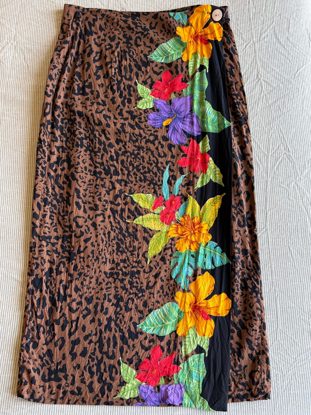 VINTAGE SHARON ANTHONY Floral/Leopard Print Wrap Skirt Size L 100% Rayon
